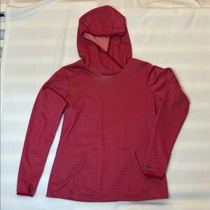 Columbia Hooded Pullover Womens Large Pink Striped Fleece Lined Kangaroo Pocket